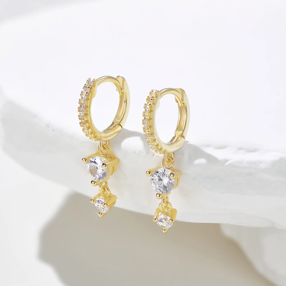 Silver Zircon Round Cut Drop Stacked Ear Hoops