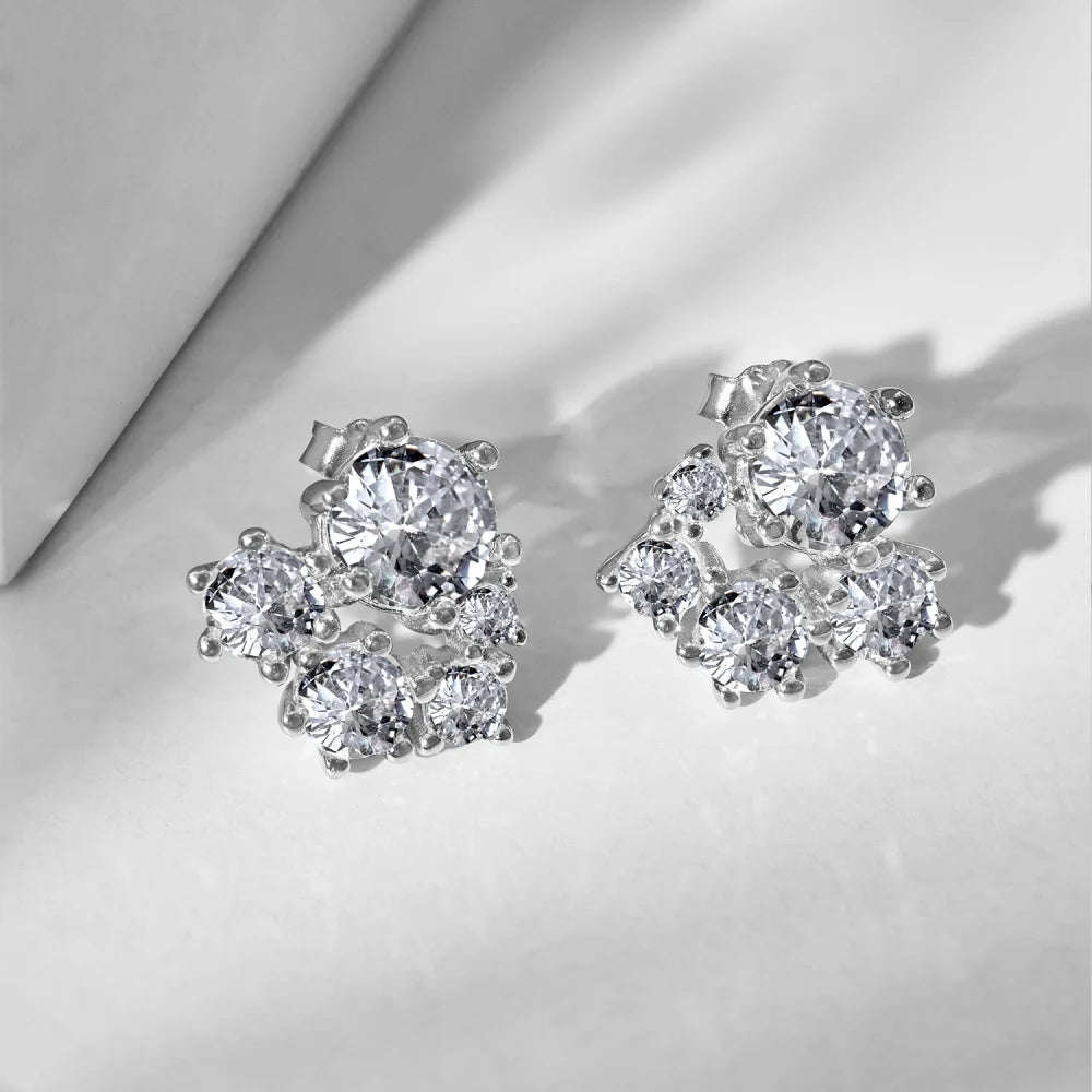 Silver Moissanite Round Cut Inlaid Ear Studs