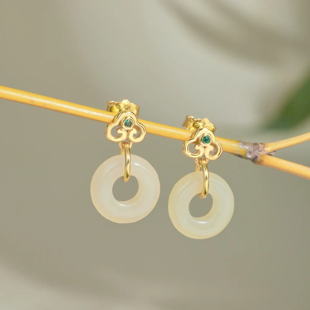 Silver Jade Stud Drop Earrings