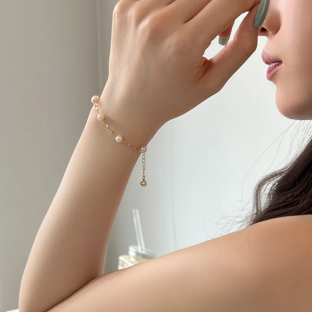 Silver Pearl Charm Beaded Bracelet