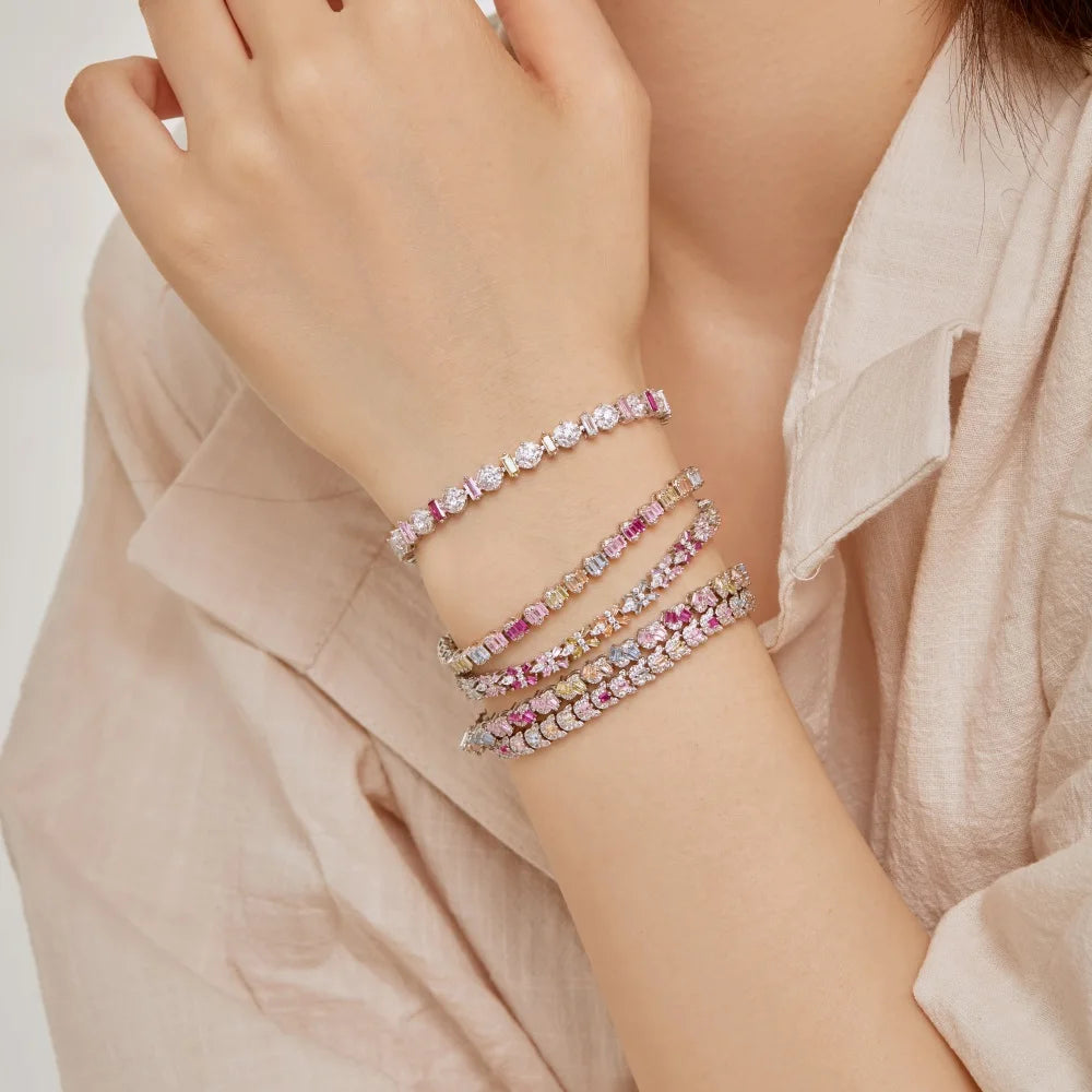 Silver Zircon Baguette Cut Duel Shape Tennis Bracelet