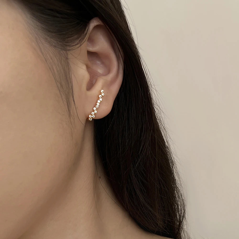 Silver Zircon Round Cut Irregular Line Ear Studs