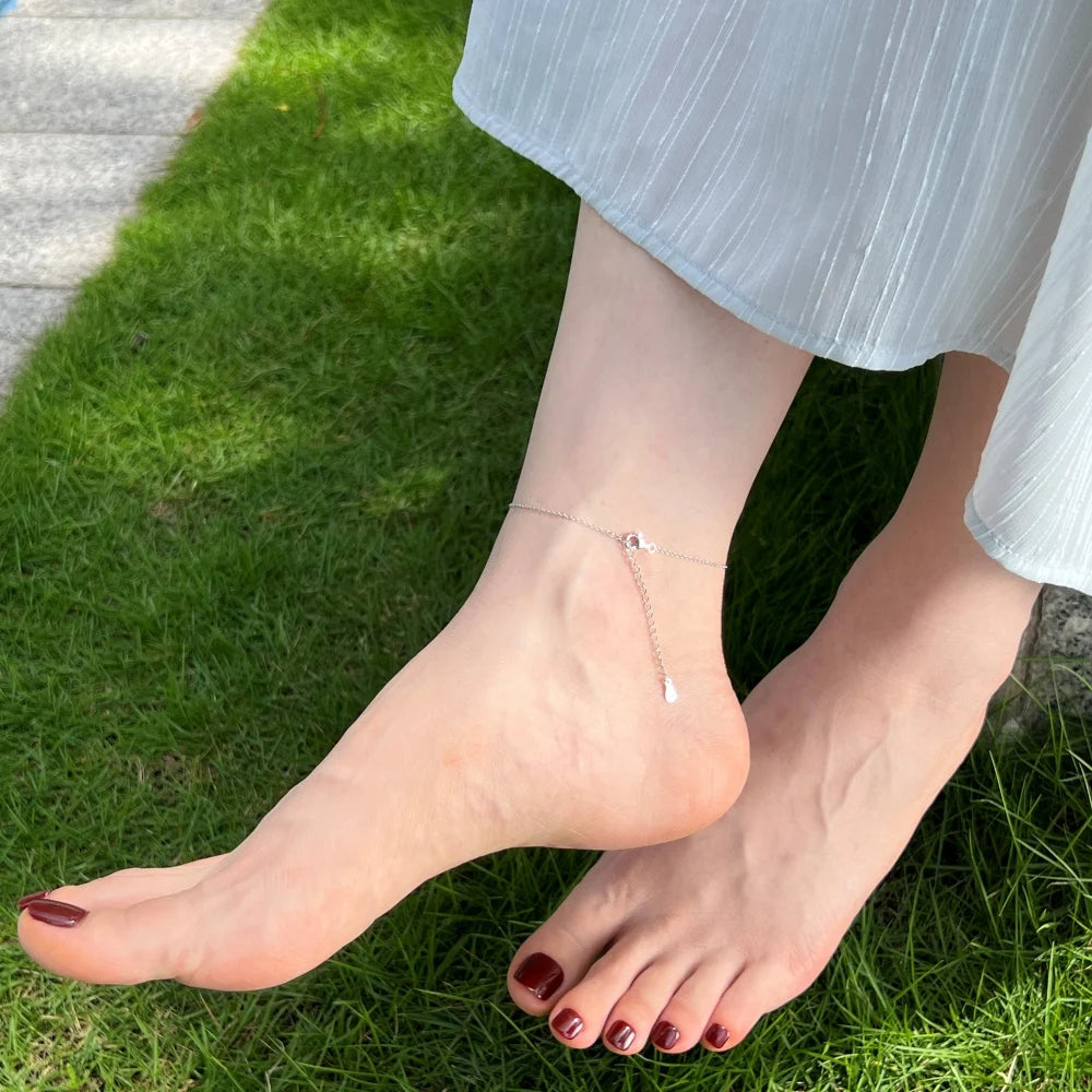 Silver Zircon Round Cut Clover Stars Anklet