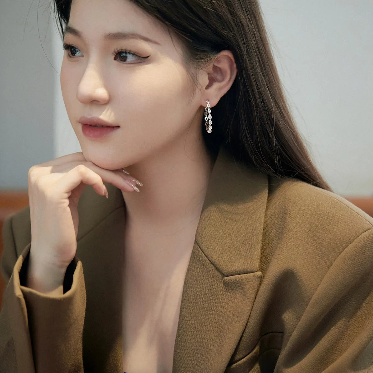 Silver Zircon Pear Cut Hook Inlaid Ear Hoops