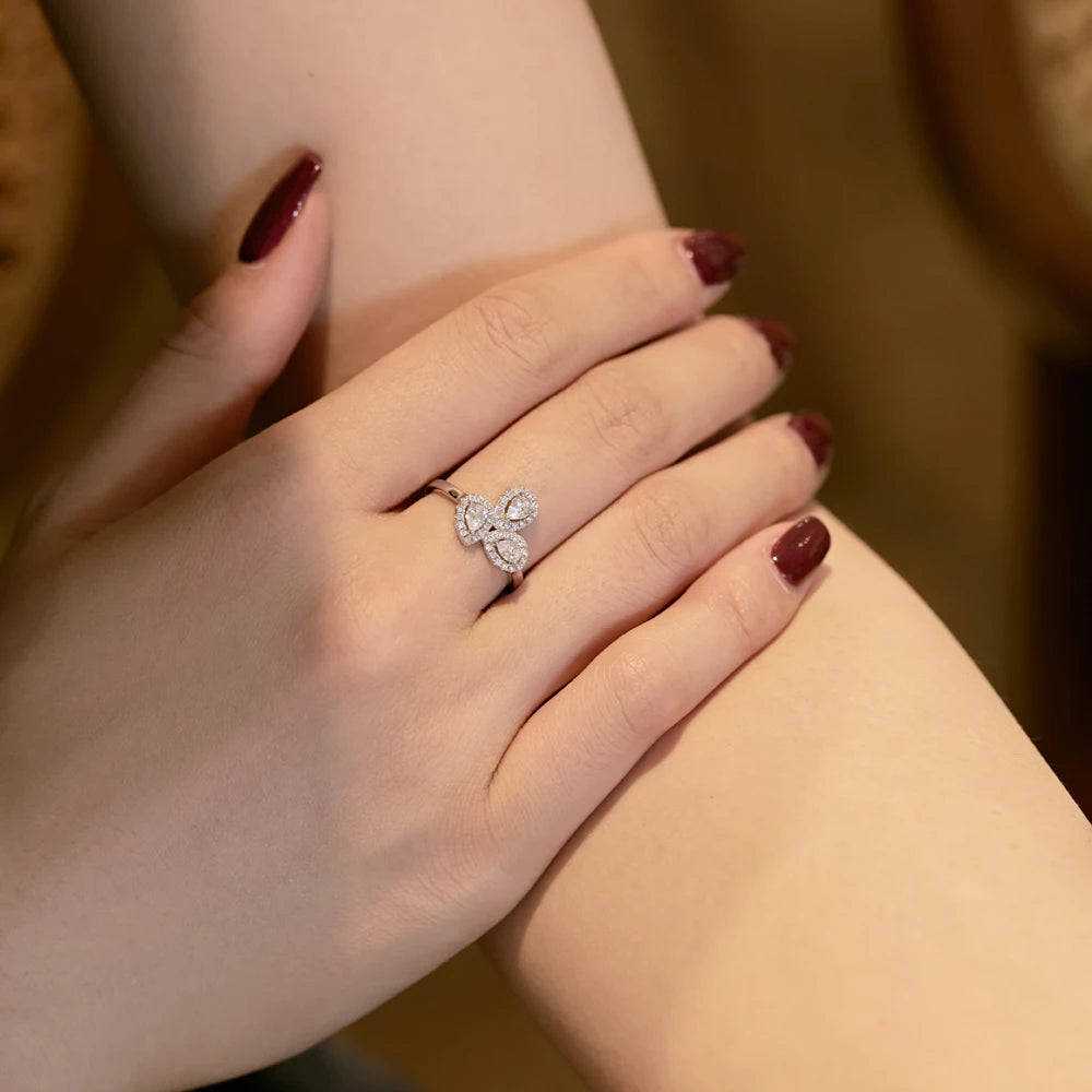 Silver Zircon Pear Cut Cluster Water Drop Pendant Necklace