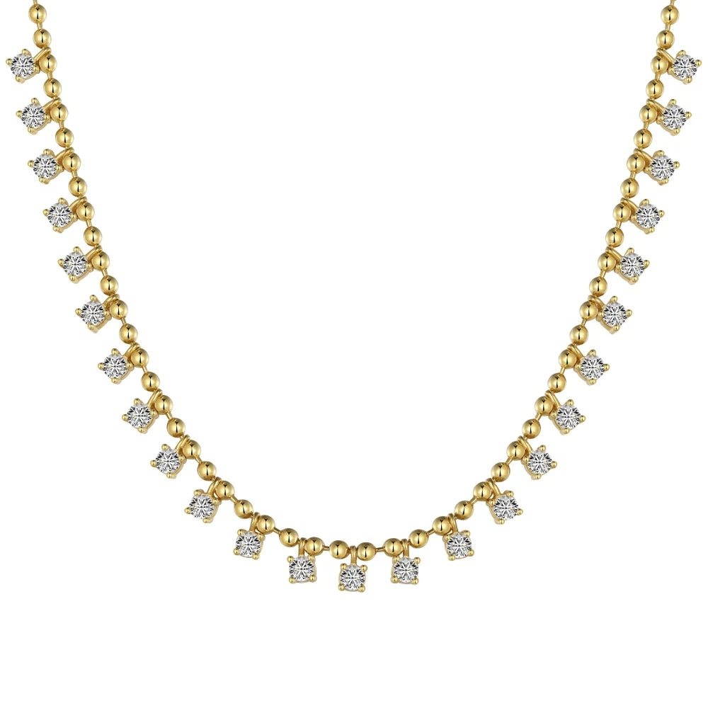 Silver Zircon Round Cut Layered Tassel Chain Necklace