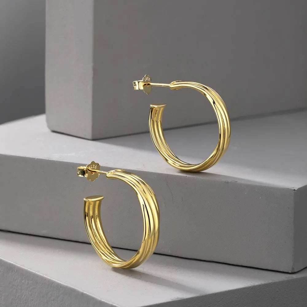 Silver Twisted Layered Hook Ear Hoops