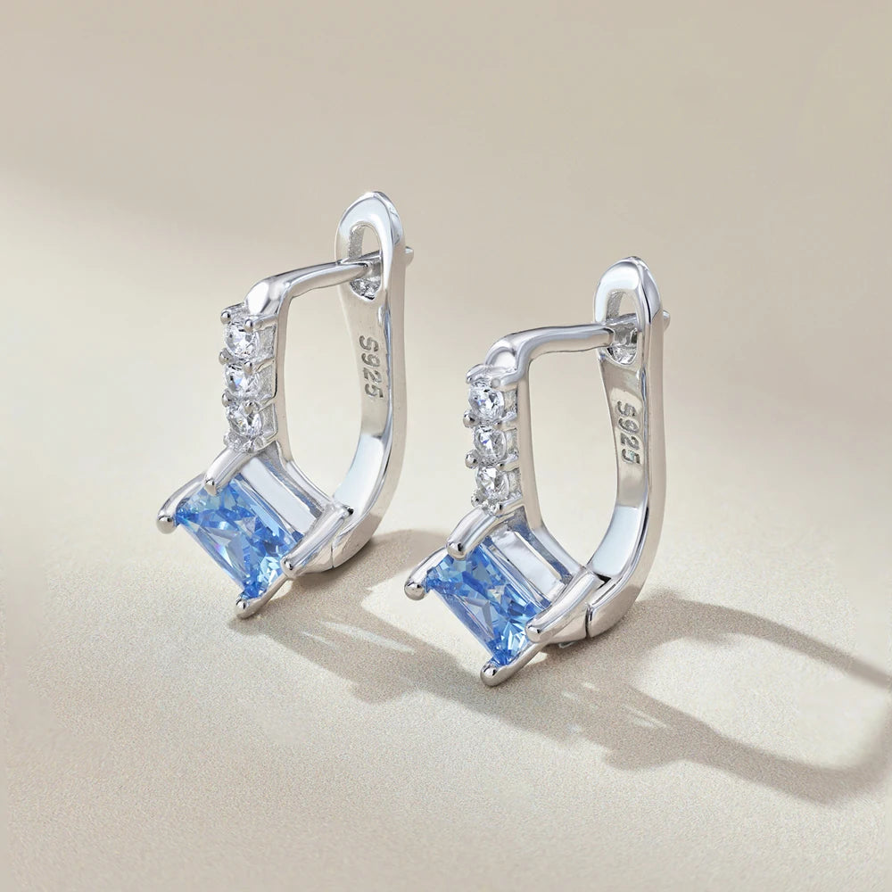 Silver Zircon Princess Cut Star Huggie Earrings