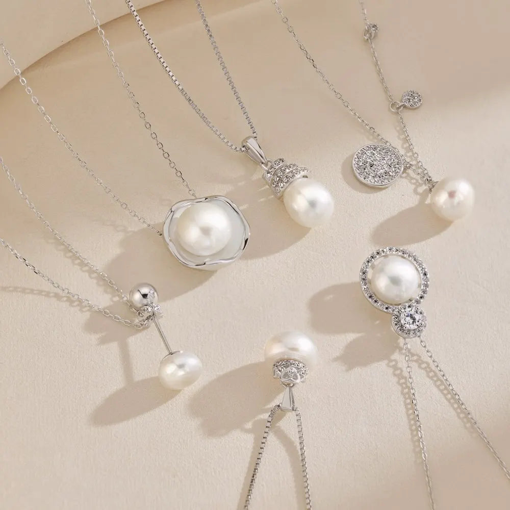 Silver Pearl Halo Pendant Necklace