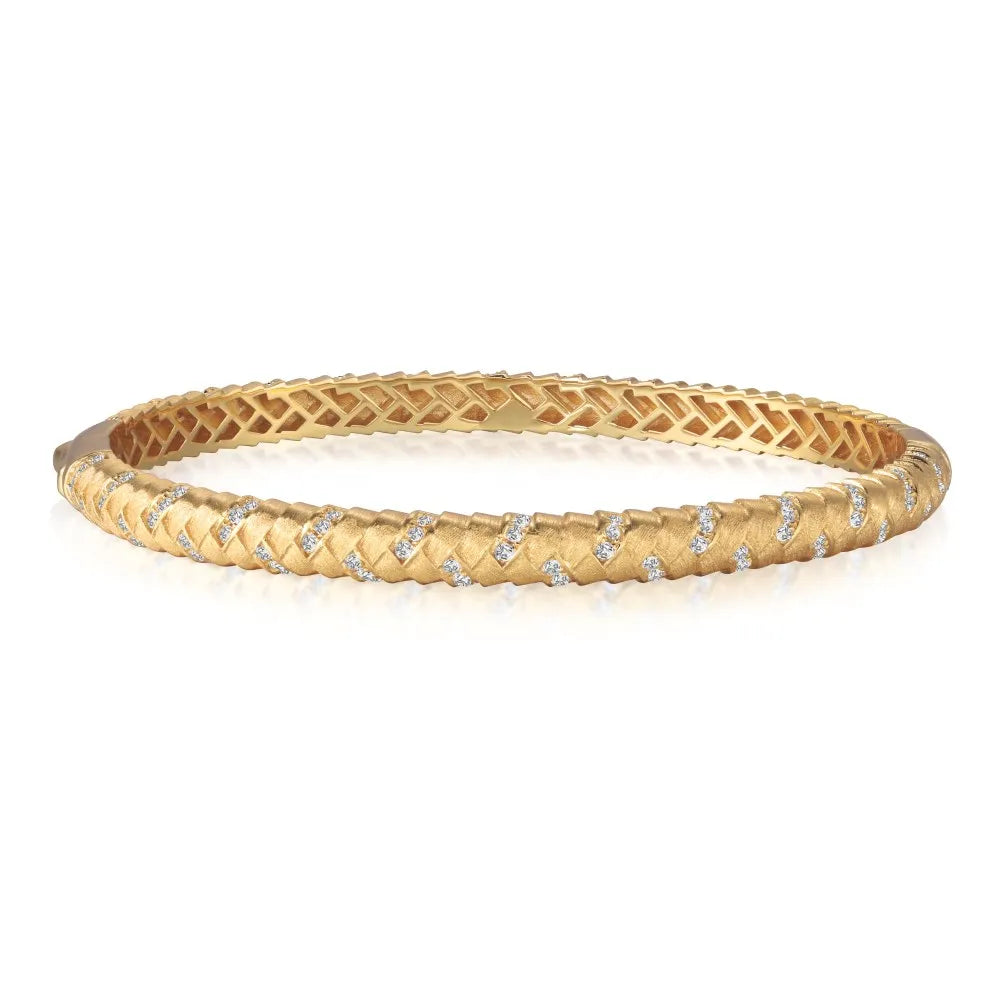 Silver Zircon Round Cut Wheat Bangle Bracelet