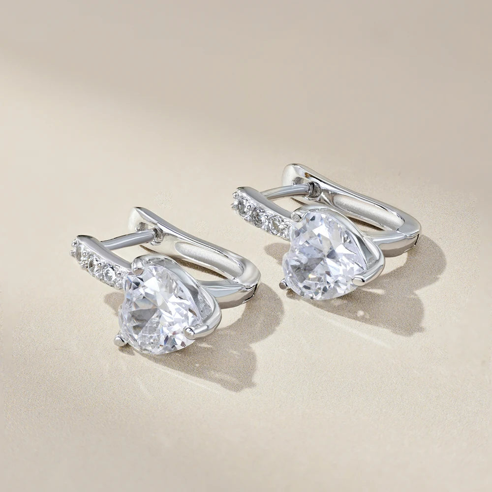 Silver Zircon Pear Cut Halo Water Drop Huggie Earrings