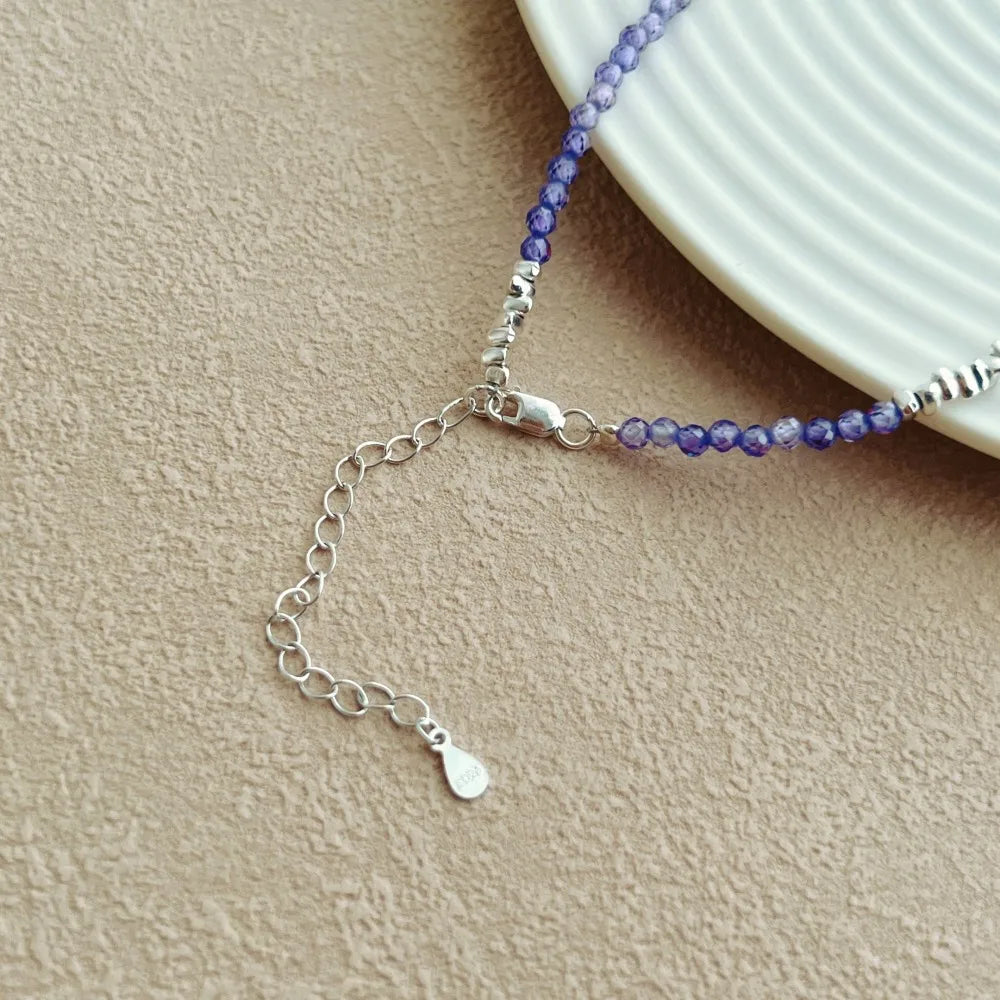 Silver Amethyst Round Cut Multi Shape Beaded Necklace