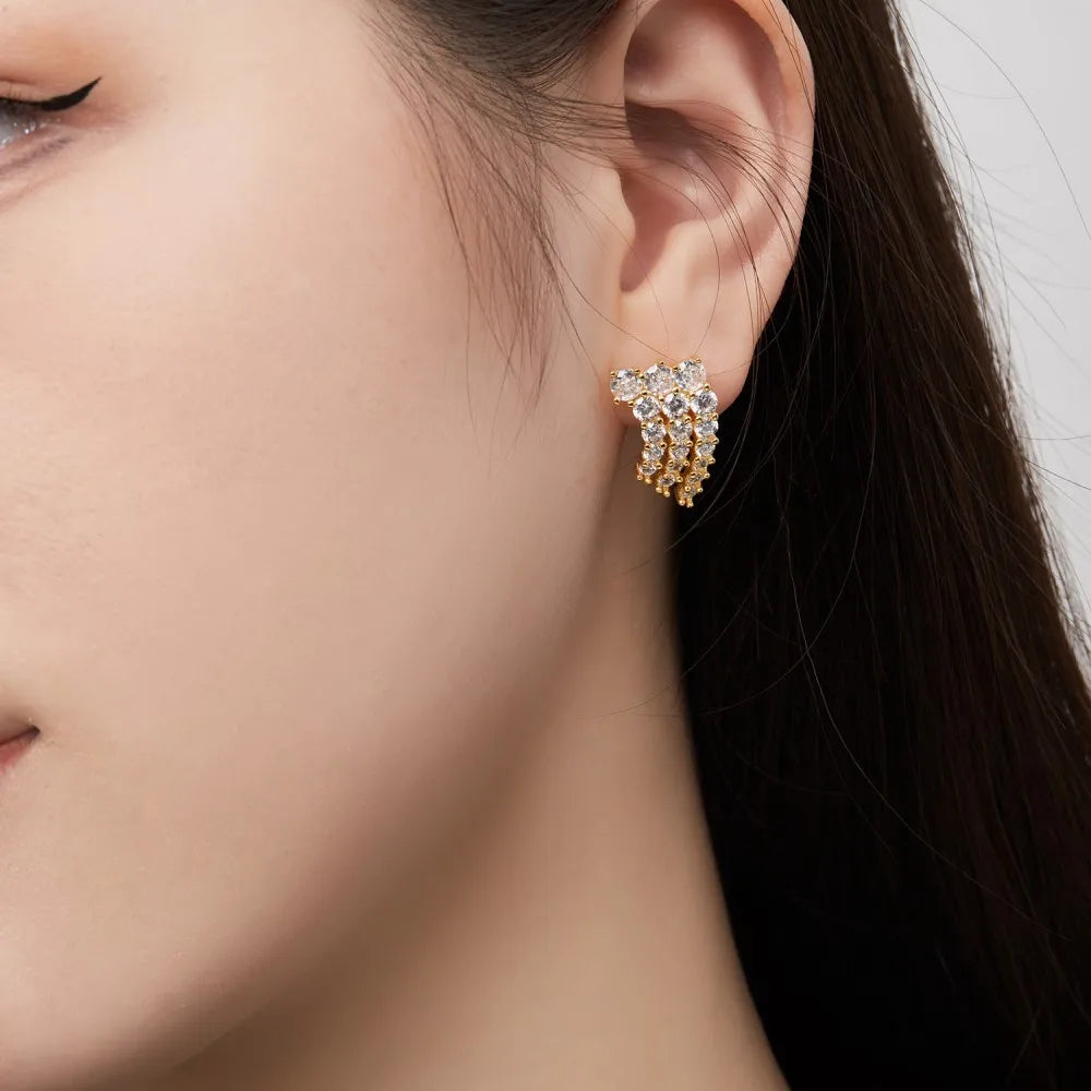 Silver Zircon Round Cut Tassel Ear Studs