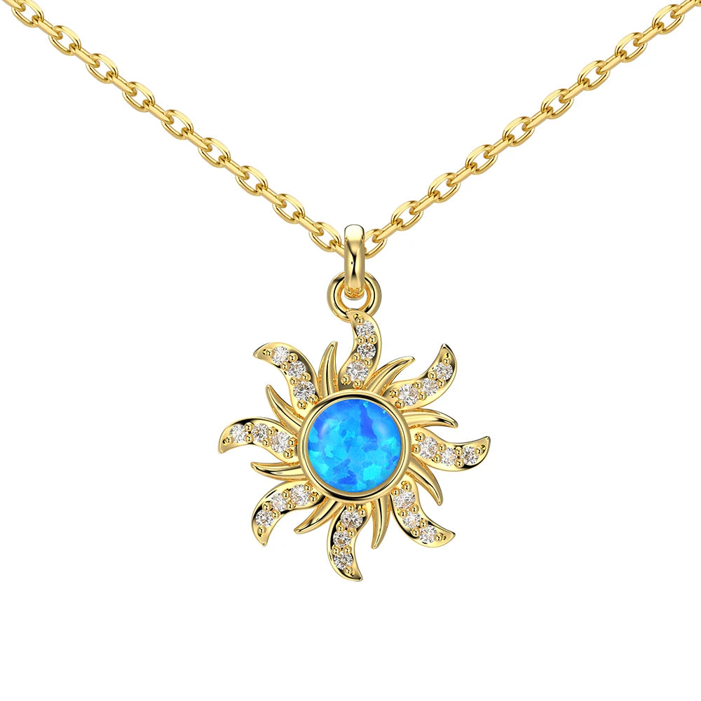 Silver Opal Round Cut Sunshine Pendant Necklace