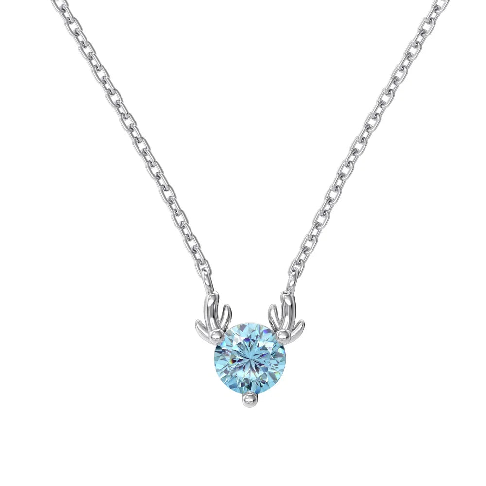 Silver Zircon Round Cut Elk Pendant Necklace