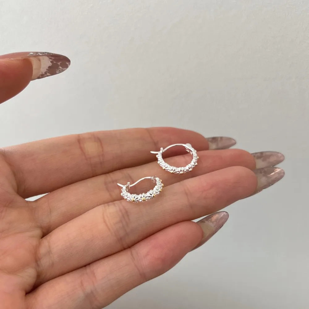 Silver Flower Ear Hoops