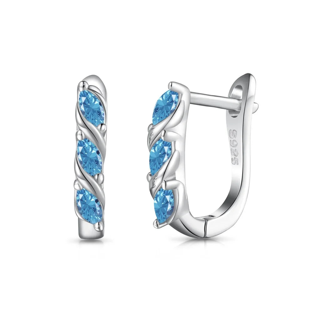 Silver Zircon Marquise Cut Twisted Huggie Earrings