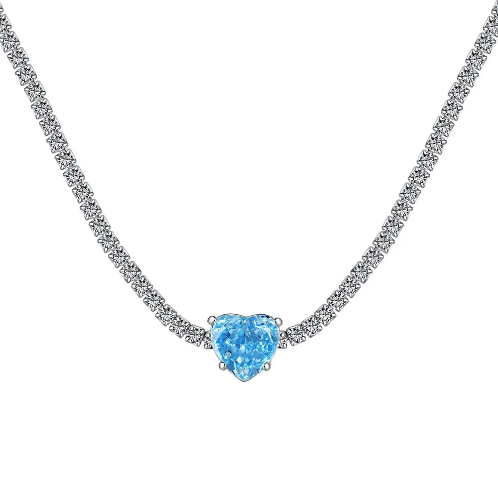 Silver Zircon Heart Cut Inlaid Layered Tennis Necklace