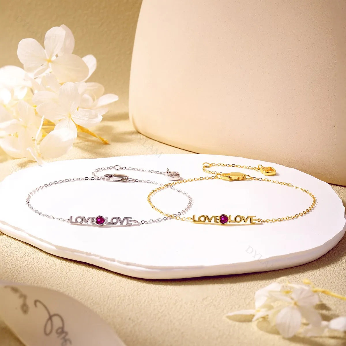 Silver Zircon Heart Cut Love Chain Bracelet