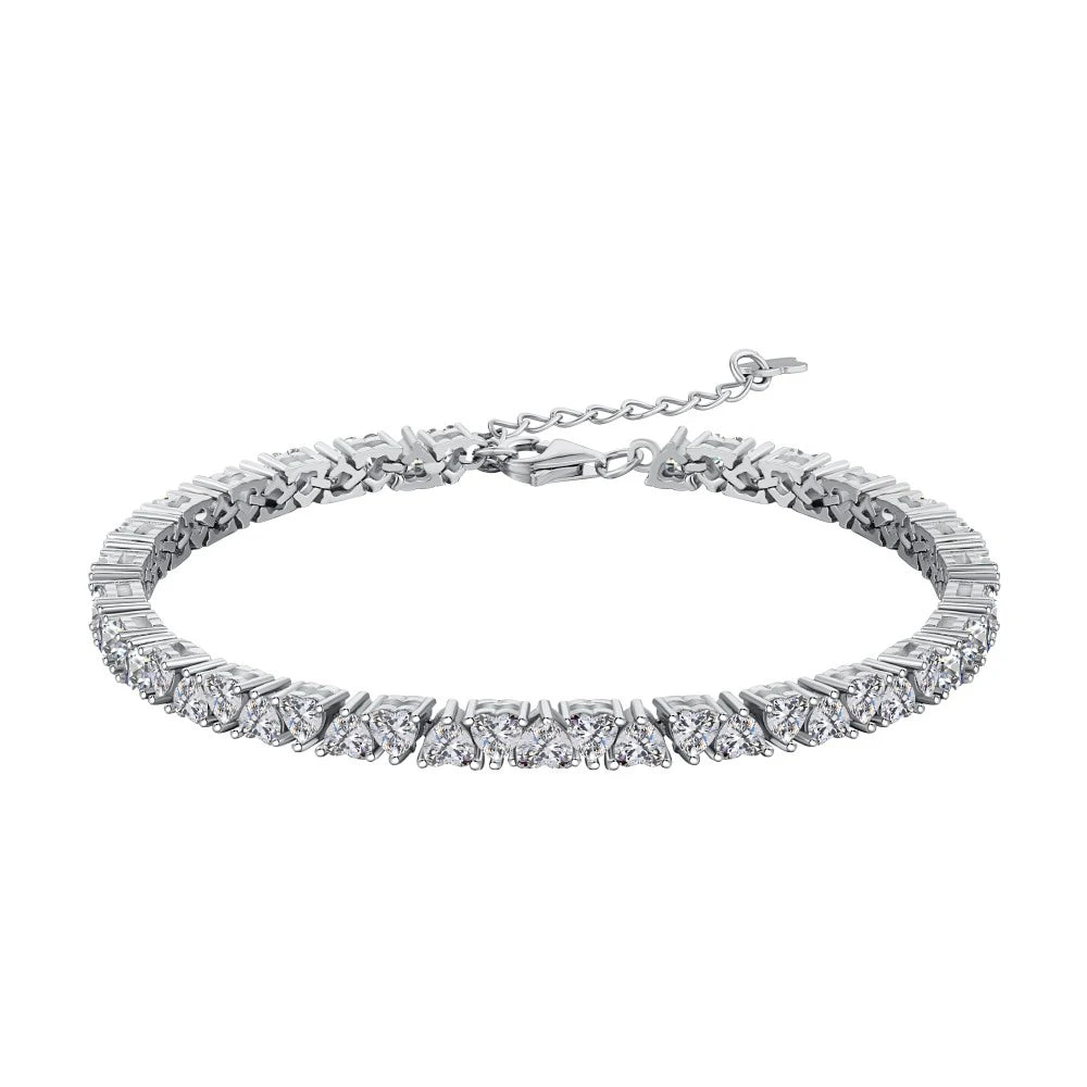 Silver Zircon Heart Cut Link Tennis Bracelet