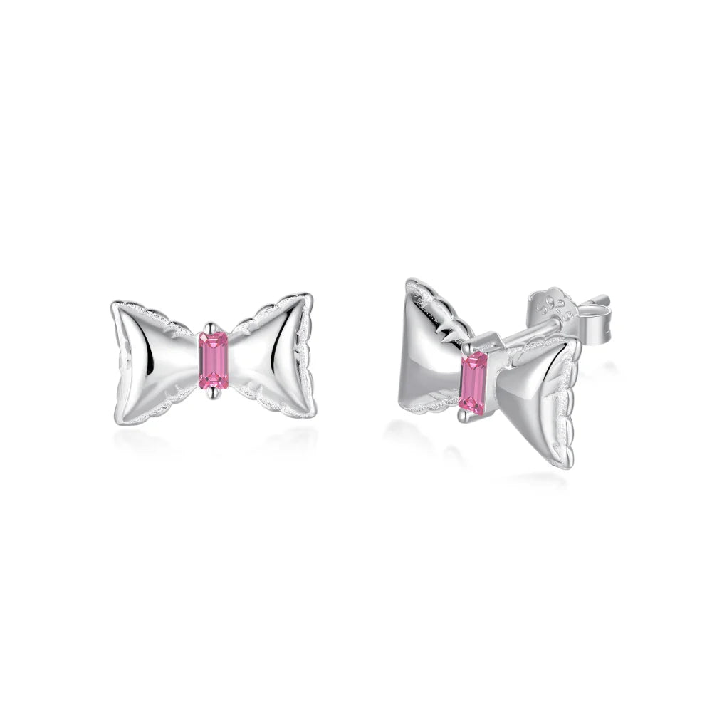Silver Zircon Baguette Cut Bow Ear Studs