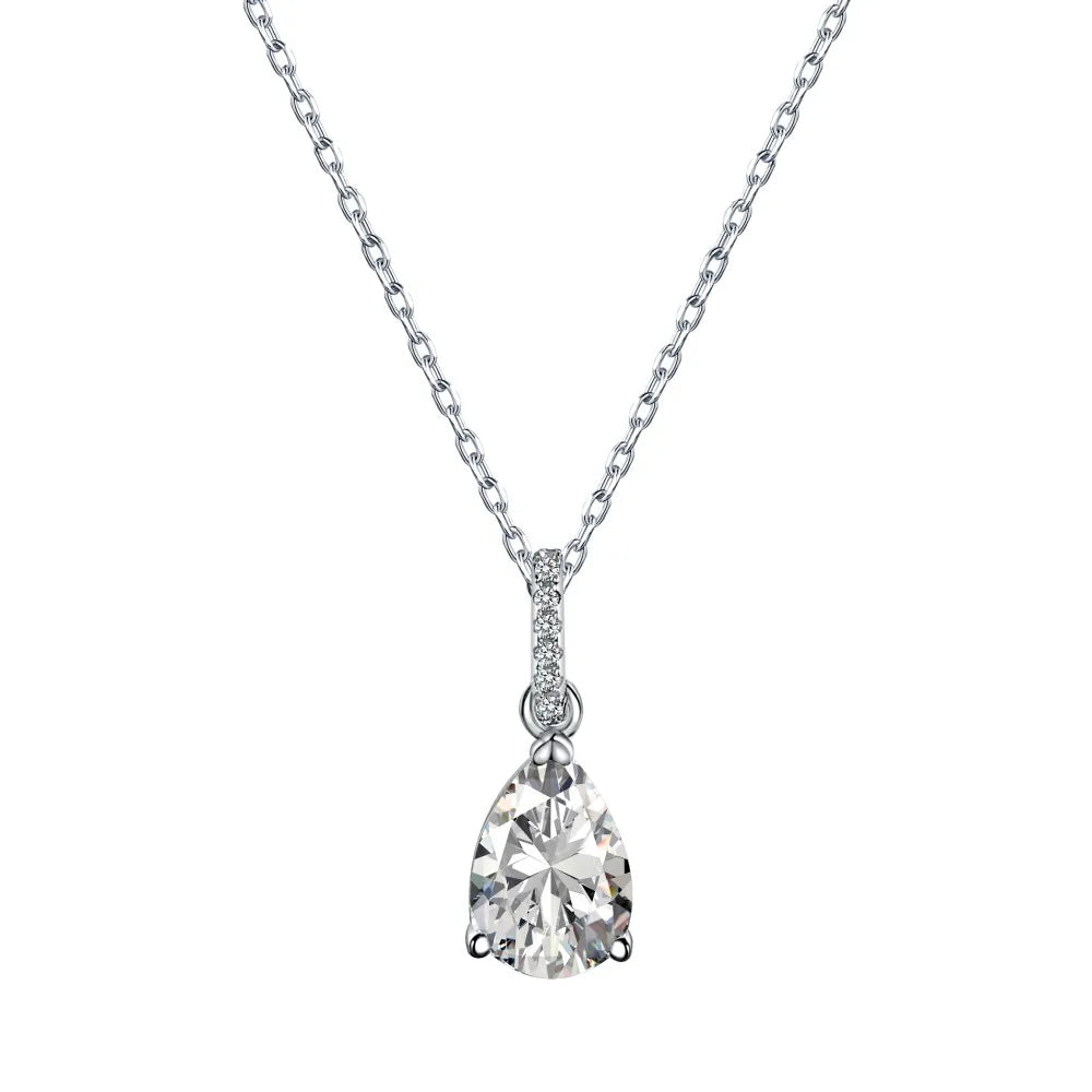 Silver Zircon Pear Cut Tear Pendant Necklace