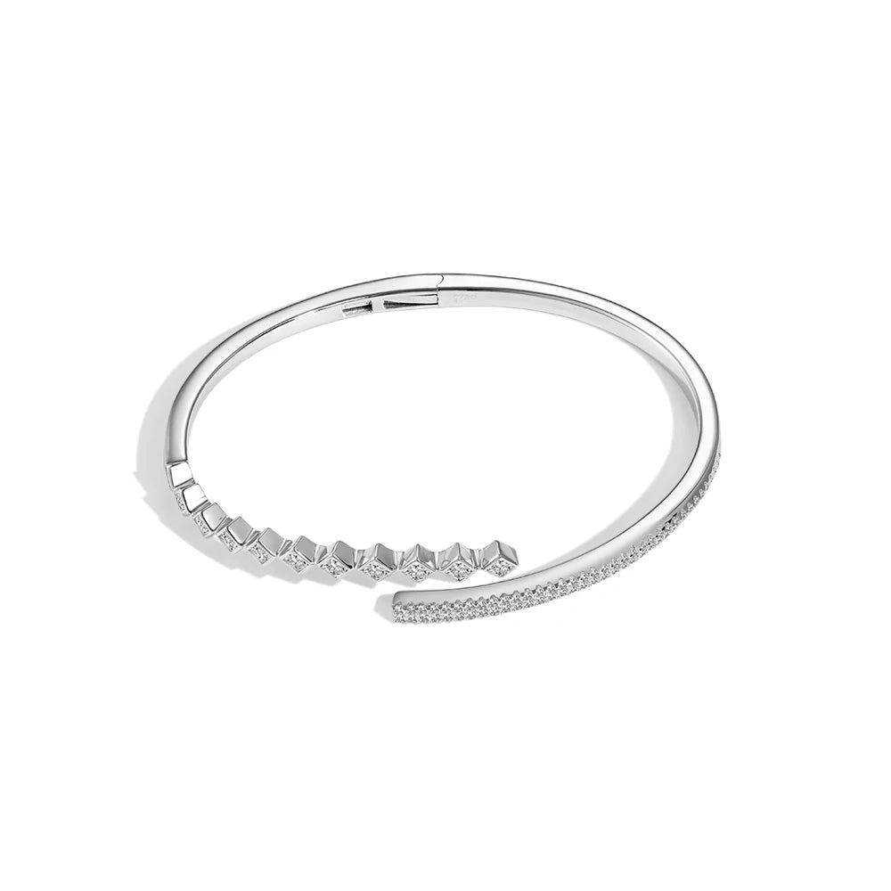 Silver Zircon Round Cut Open Bangle Bracelet