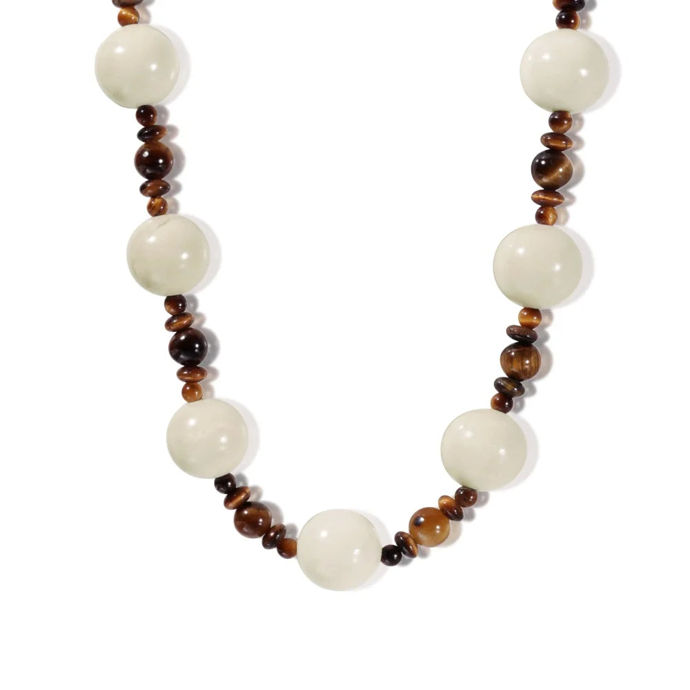 Silver Tiger Eye Round Cut Multi Shape Beaded Necklace