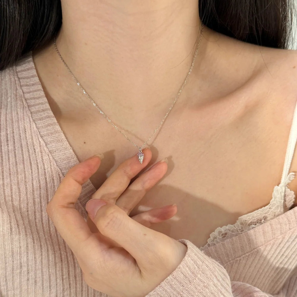 Silver Zircon Round Cut Ice Cream Pendant Necklace