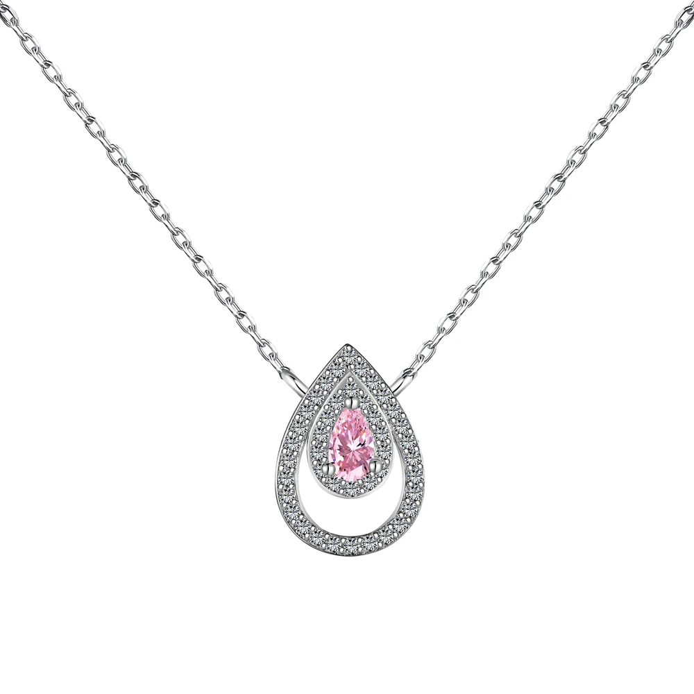 Silver Zircon Pear Cut Iced Tear Pendant Necklace