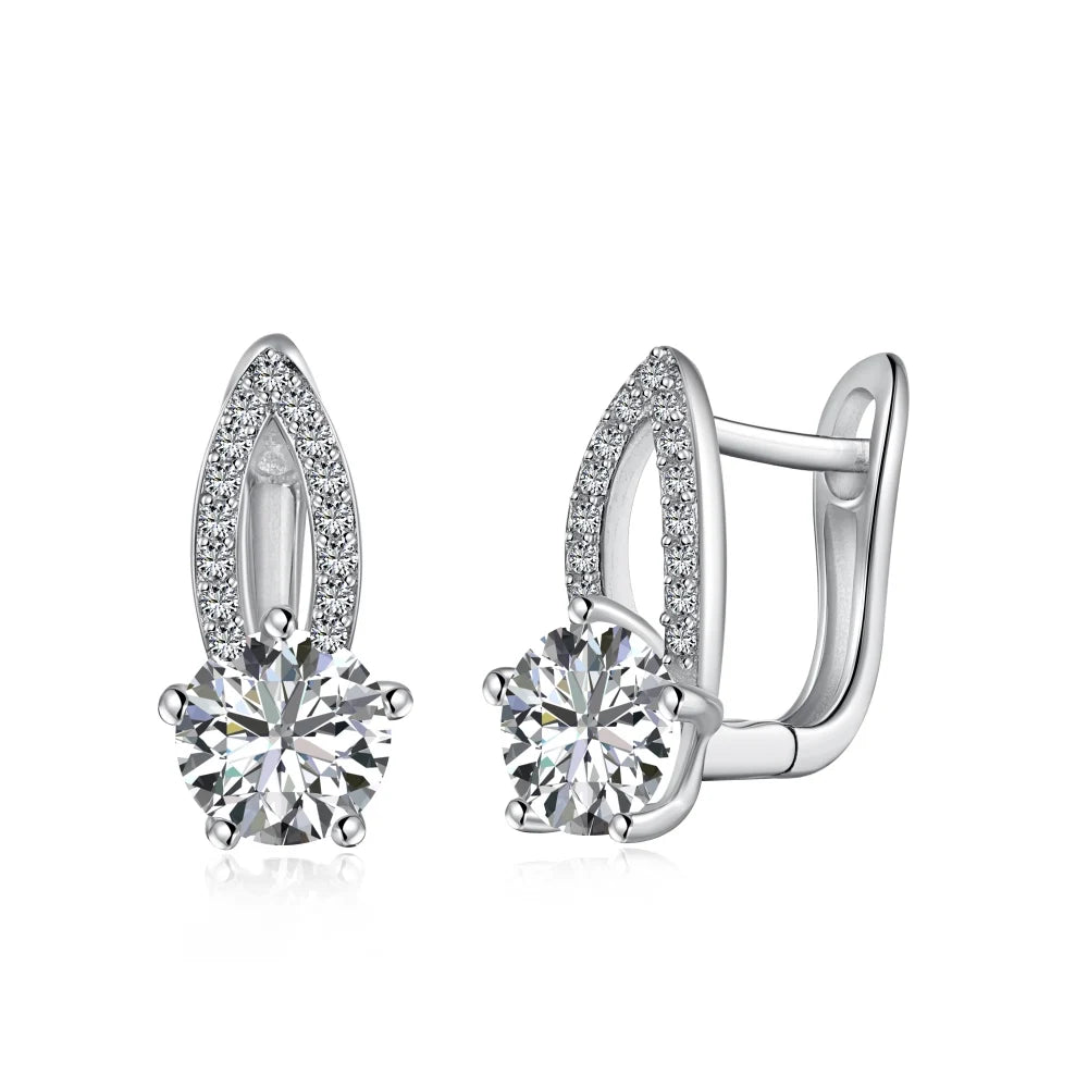 Silver Zircon Round Cut Leaf Huggie Earrings