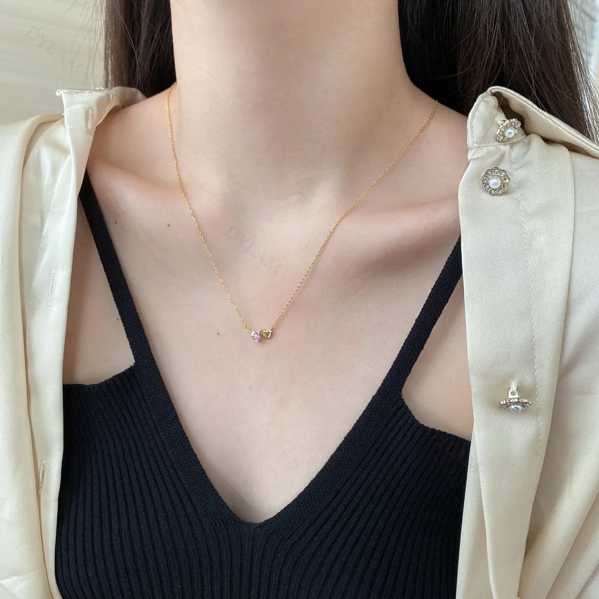 Silver Zircon Heart Cut Love Duel Pendant Necklace