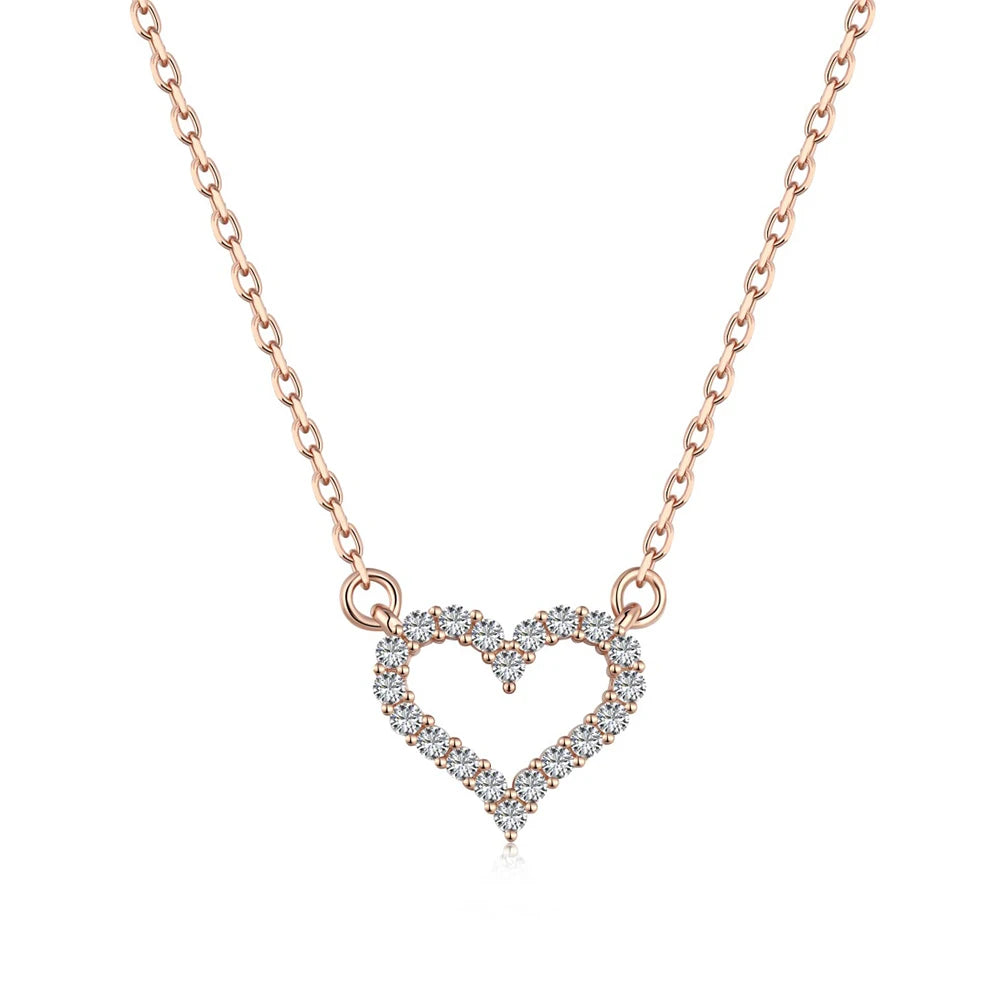 Silver Zircon Round Cut Small Inlaid Halo Heart Pendant Necklace