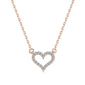 Silver Zircon Round Cut Small Inlaid Halo Heart Pendant Necklace