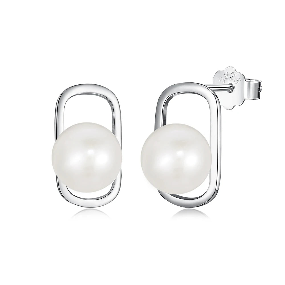 Silver Pearl Paper Clip Ear Studs