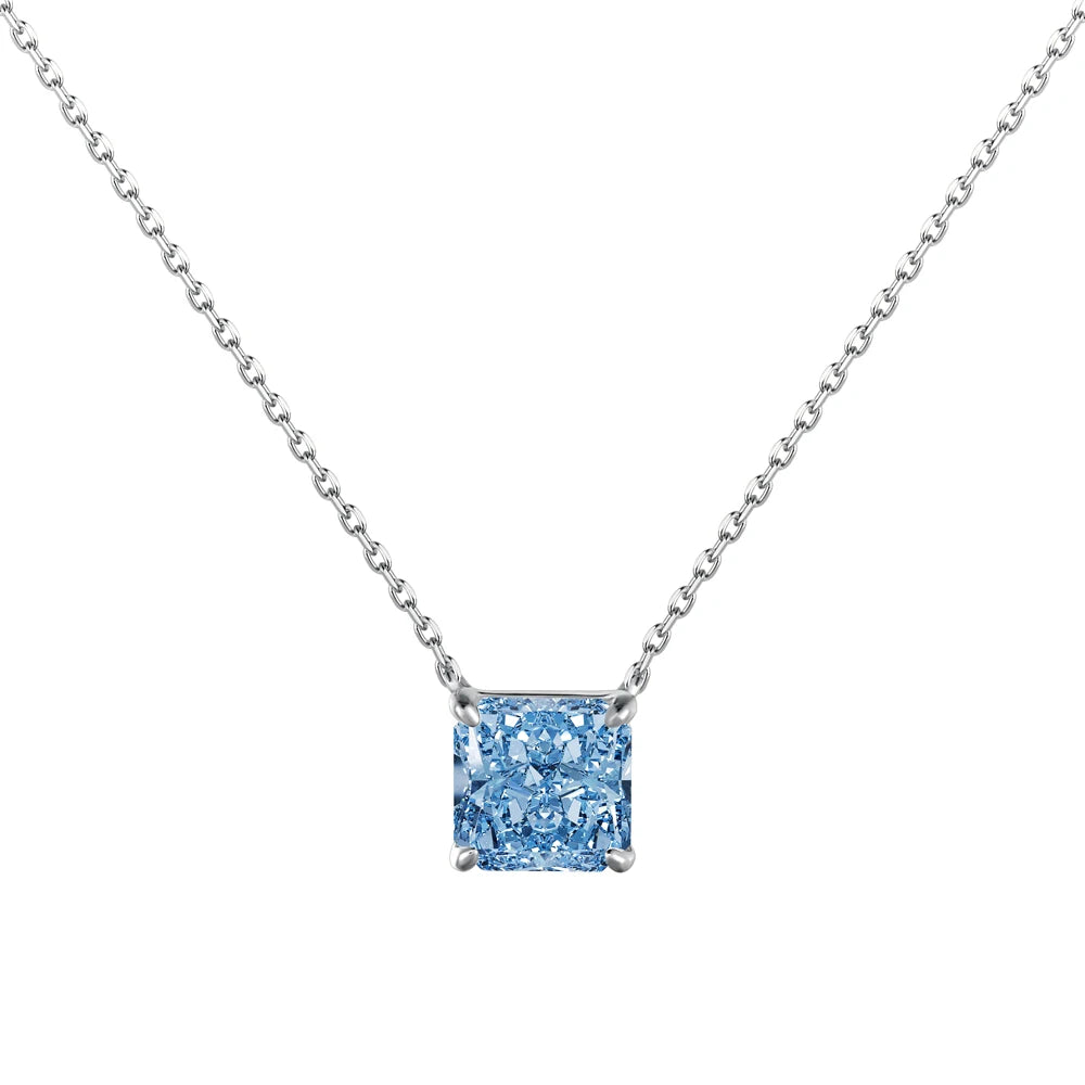 Silver Zircon Princess Cut Solitaire Pendant Necklace