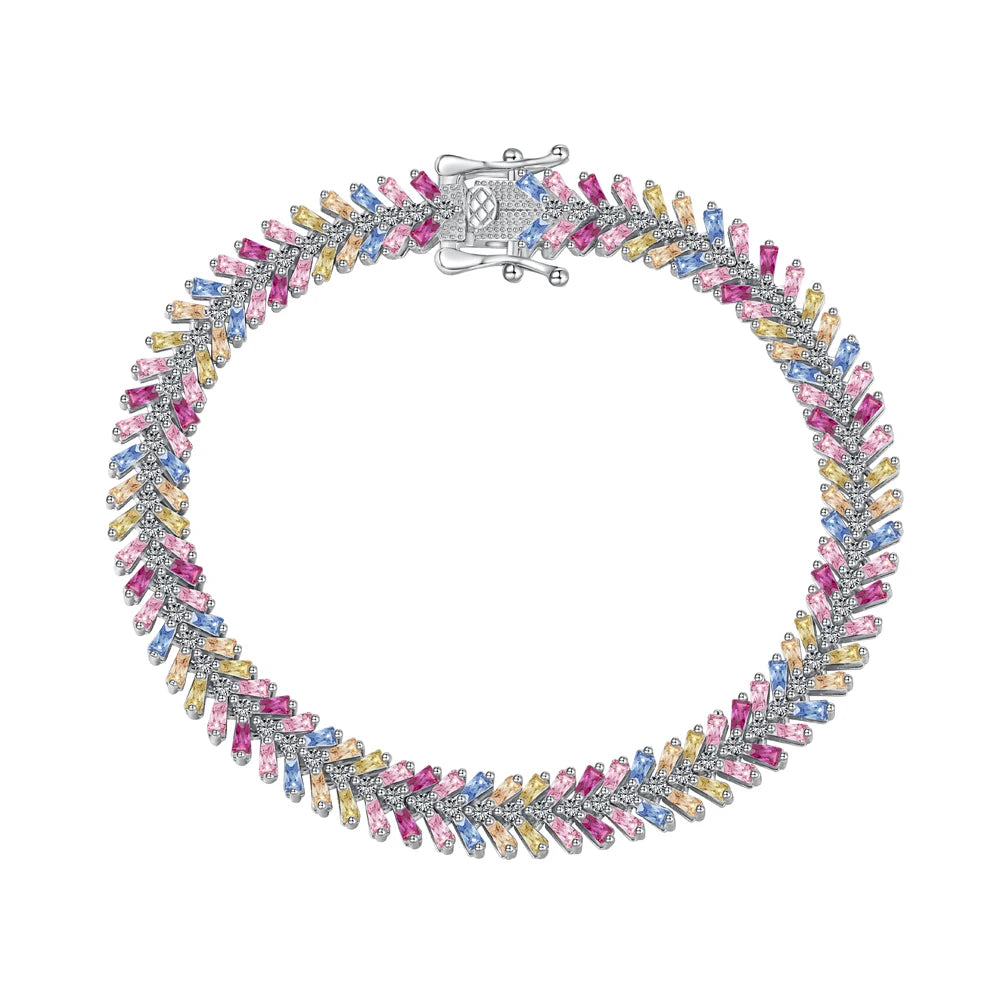 Silver Zircon Tapered Baguette Cut Wheat Tennis Bracelet