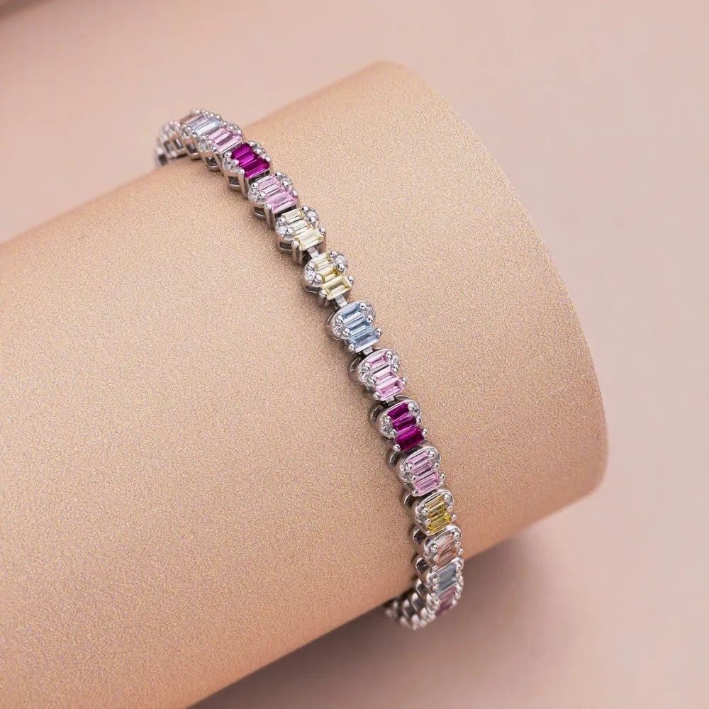 Silver Zircon Baguette Cut Duel Shape Tennis Bracelet