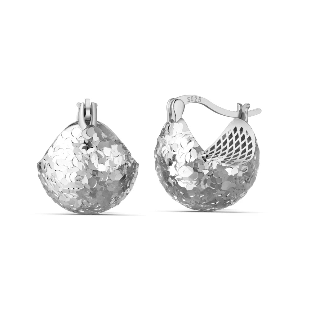 Silver Textured Sphere Huggie Earrings