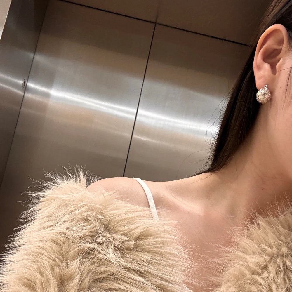 Silver Textured Sphere Huggie Earrings