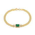 Silver Zircon Emerald Cut Cuban Chain Bracelet