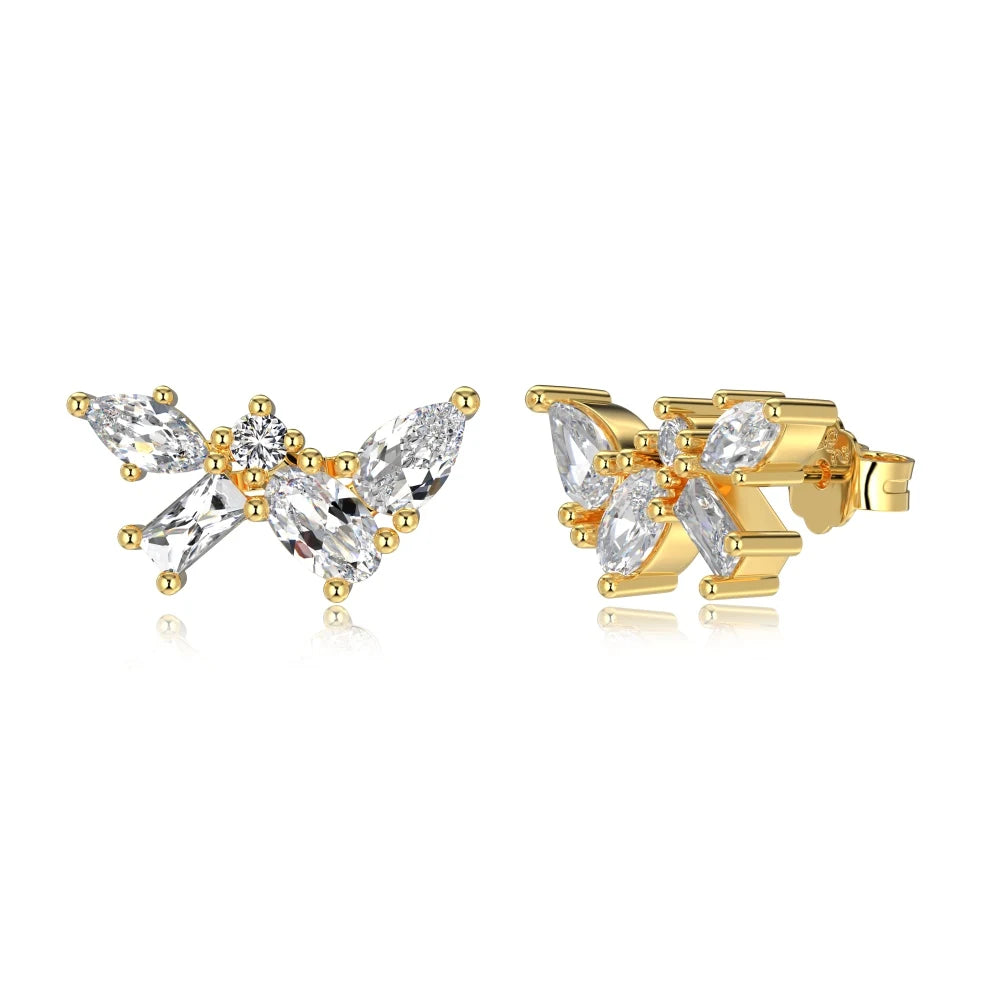 Silver Zircon Pear Cut Irregular Ear Studs