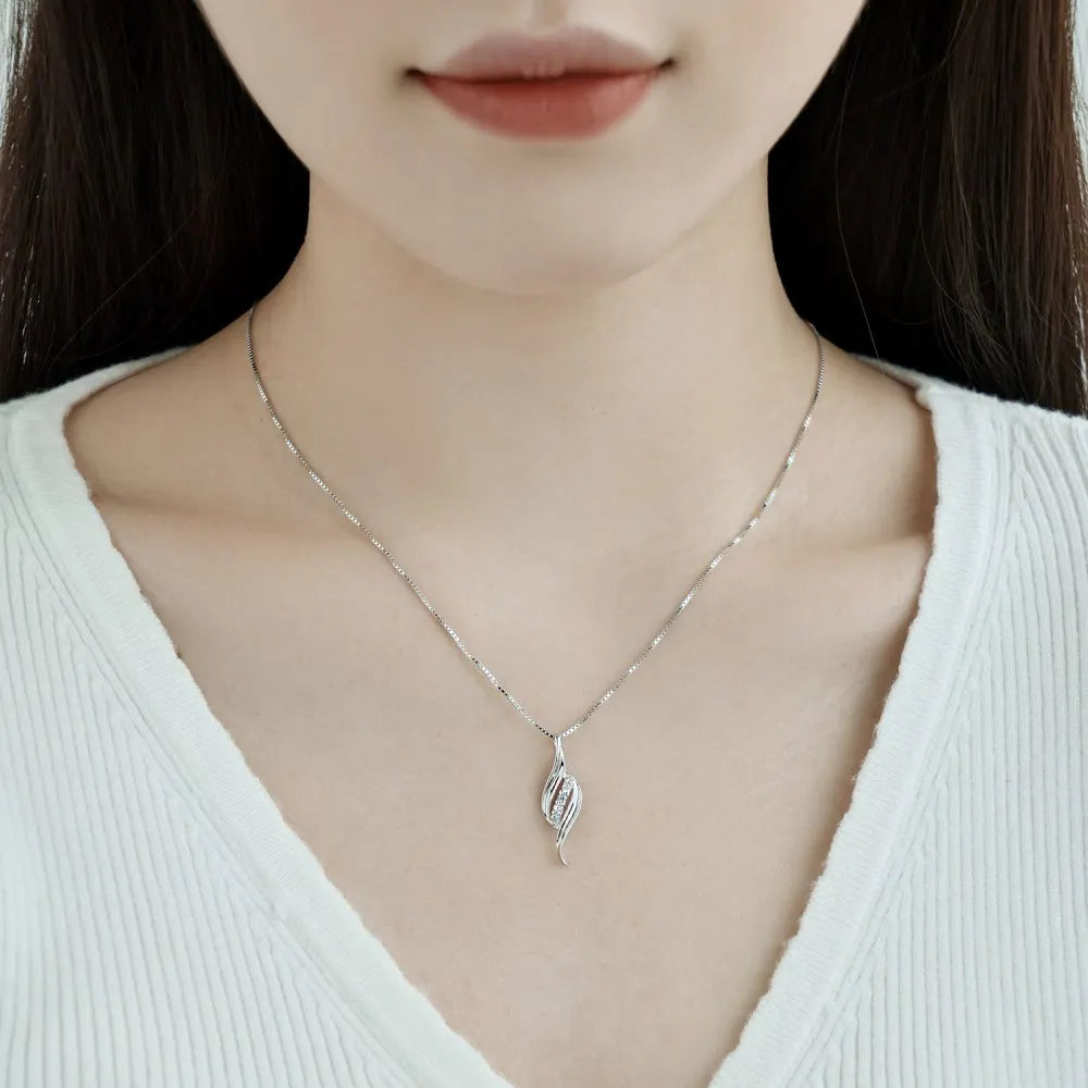 Silver Zircon Round Cut Twisted Wings Pendant Necklace