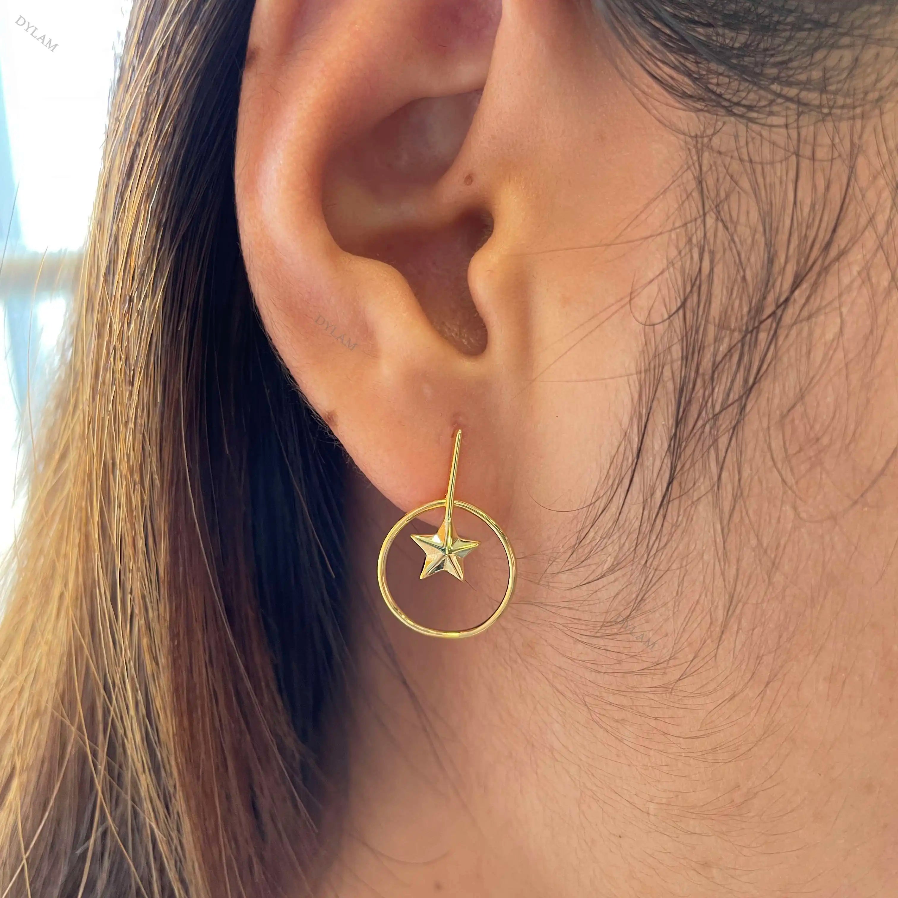 Silver Star Hoop Ear Studs