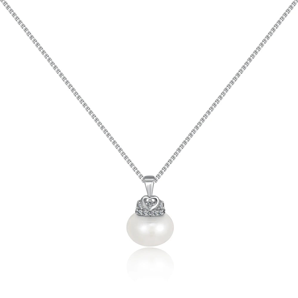 Silver Pearl Single Pendant Necklace