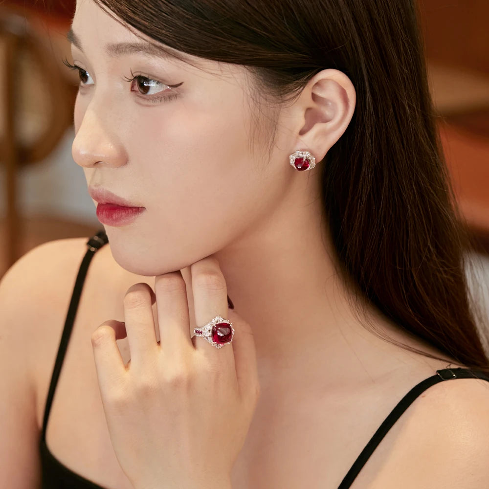 Silver Zircon Cushion Square Cut Halo Ear Studs