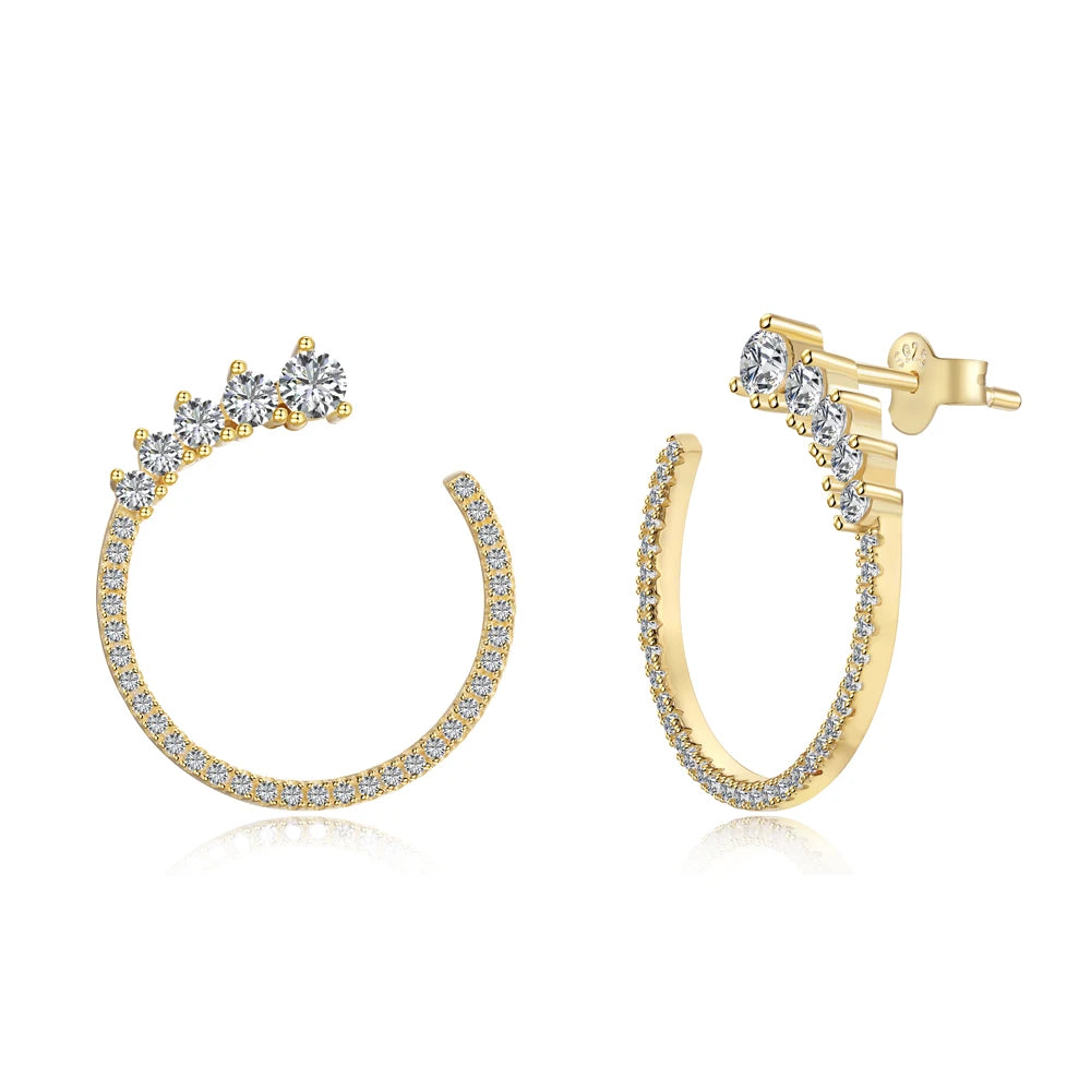 Silver Zircon Round Cut Inlaid Halo Ear Studs