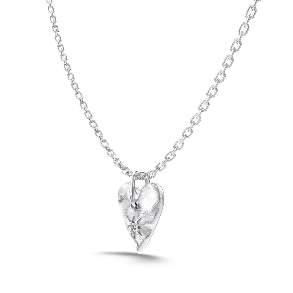 Silver Zircon Round Cut Melting Heart Pendant Necklace
