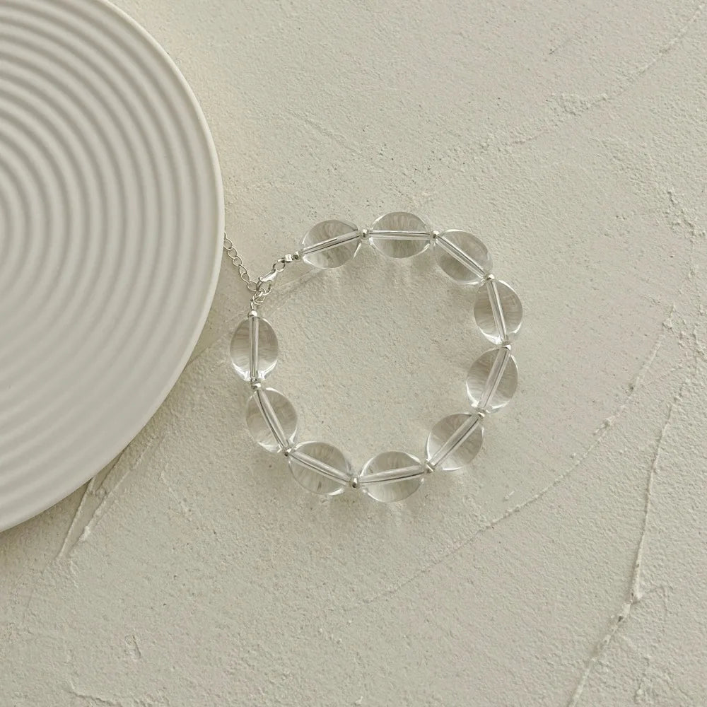 Silver Crystal Oval Cut Oval Beaded Bracelet