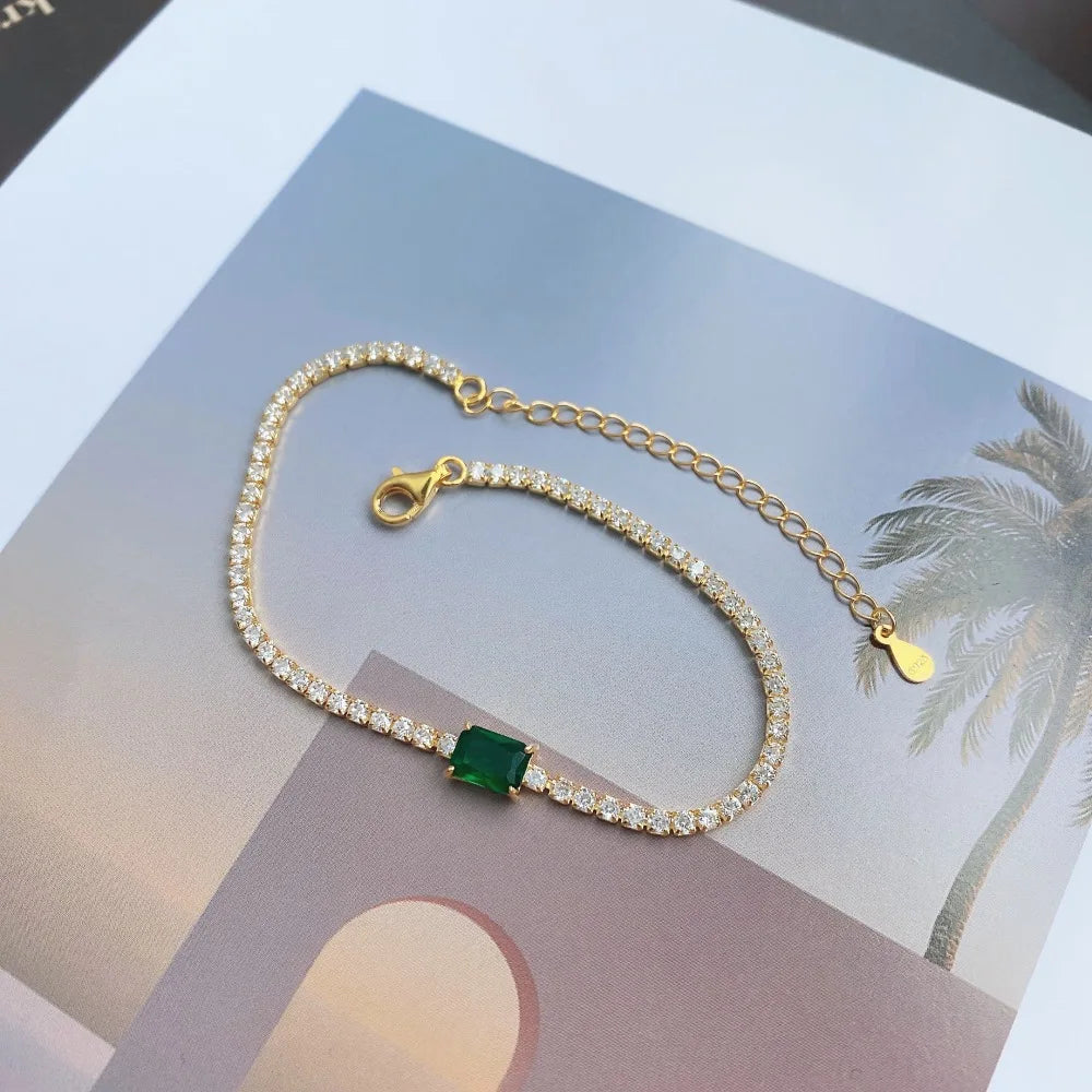 Silver Zircon Radiant Cut Inlaid Tennis Bracelet